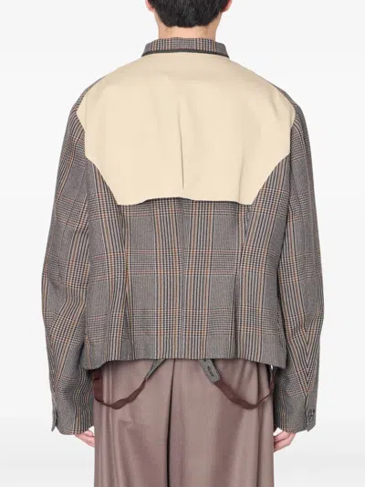 Kolor Checked Panelled Jacket In Brown
