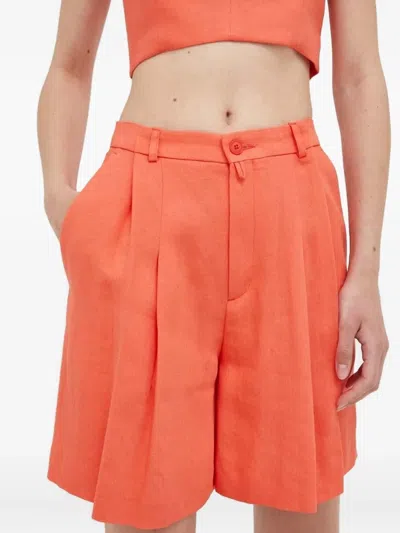 Drykorn Pleated High-waisted Shorts In Orange
