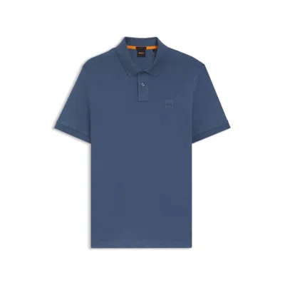 Hugo Boss Stretch-cotton Slim-fit Polo Shirt With Logo Patch In Blue