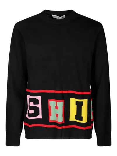 Comme Des Garçons Colorful Lettering Crew Neck Long Sleeve Sweater In Black