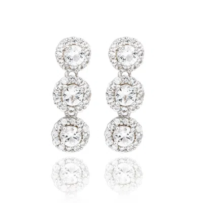 Suzy Levian Sterling Silver Sapphire & Diamond Accent Circle Dangle Earrings In Metallic