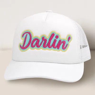 Fashnzfab Darlin Message Mesh Back Baseball Cap In White
