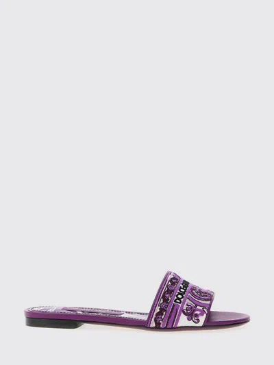 Dolce & Gabbana Dolce&gabbana Women Leather Dg Logo Sandals In Purple