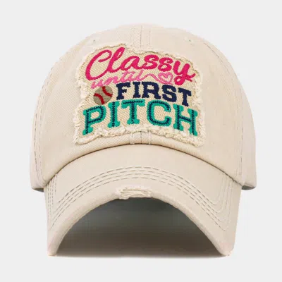 Fashnzfab Classy Until First Pitch Message Vintage Baseball Cap In Sand