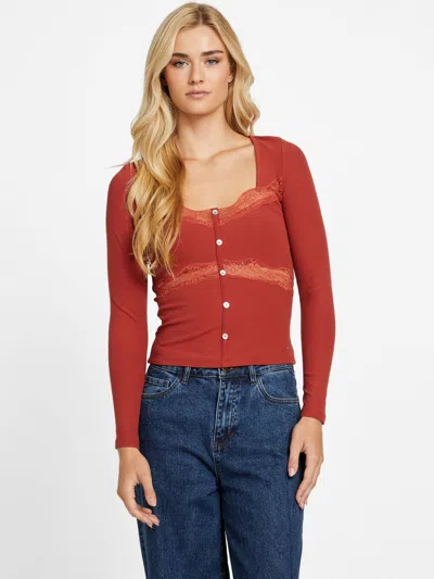 Guess Factory Lima Lace-trim Top In Red