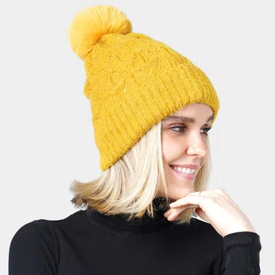 Fashnzfab Pom Pom Multi Color Lurex Knit Beanie Hat In Yellow