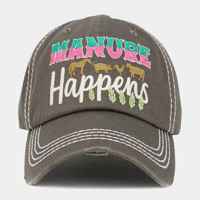 Fashnzfab Manure Happens Message Animals Pointed Vintage Baseball Cap In Gray