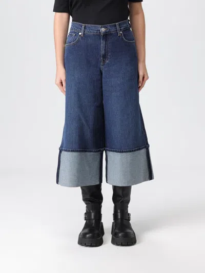 7 For All Mankind Wide-leg Jeans With Belt Loops And Contrast Hem In Blue