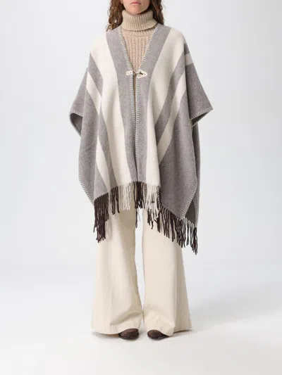 Fay Wool-blend Poncho With Hook Closure In Multi