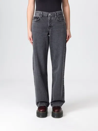 Agolde Blue Jeans With Front-fold Design And Logo Patch On The Rear In Gray