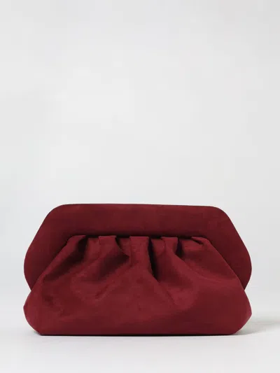Themoirè Tia Clutch Bag In Plum Suede With Shoulder Strap In Purple
