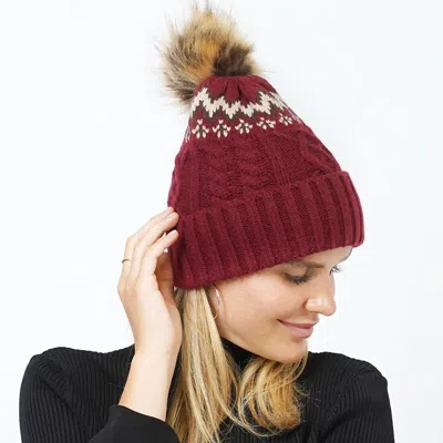 Fashnzfab Ethnic Knit Beanie With Pom Pom In White