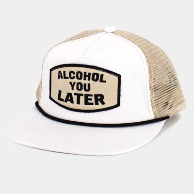 Fashnzfab Alcohol You Later Message Patch Mesh Back Trucker Hat In White