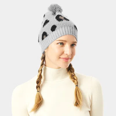 Fashnzfab Soft Fuzzy Leopard Print Beanie Hat With Pom Pom In Gray