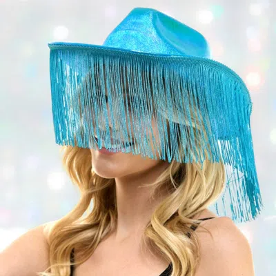Fashnzfab Shiny Western Cowboy Hat With Fringe In Blue