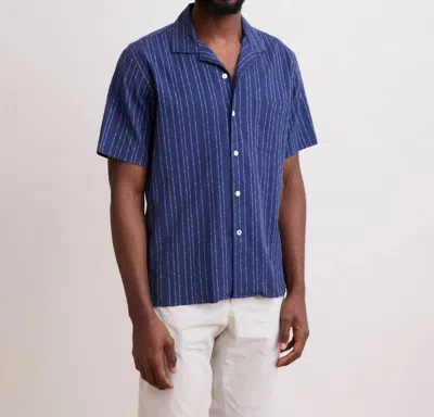 Hartford Palm Seersucker Dobby Shirt In Deep Blue In Blue