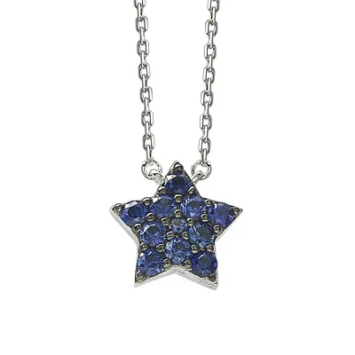 Suzy Levian Sterling Silver Blue Sapphire & Diamond Accent Star Necklace In Blue
