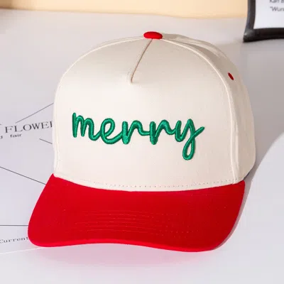 Fashnzfab Merry Message Embroidered Five Panel Canvas Snapback Baseball Cap In Red