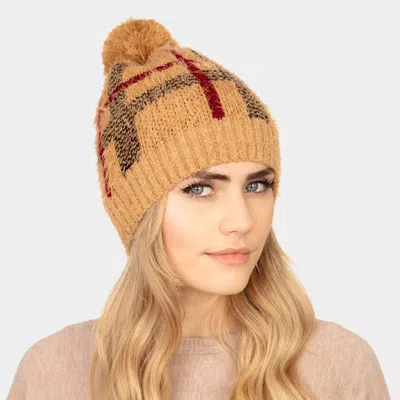 Fashnzfab Plaid Check Patterned Pom Pom Beanie Hat In Gray