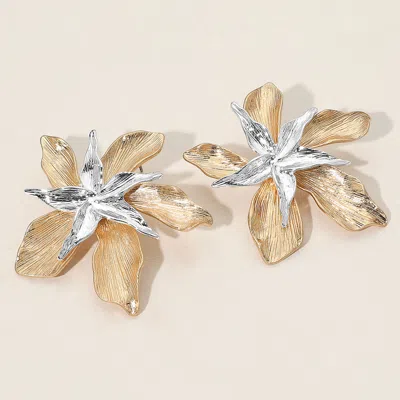 Fashnzfab Textured Metal Flower Earrings In Multi
