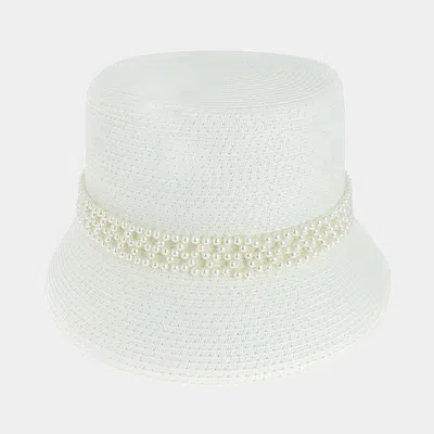 Fashnzfab Pearl Pointed Straw Bucket Sun Hat In White