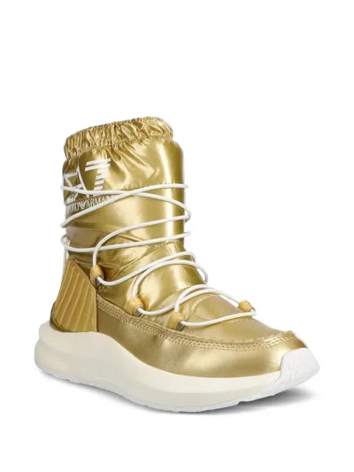 Ea7 Metallic Puffer Ankle Boots In Gold