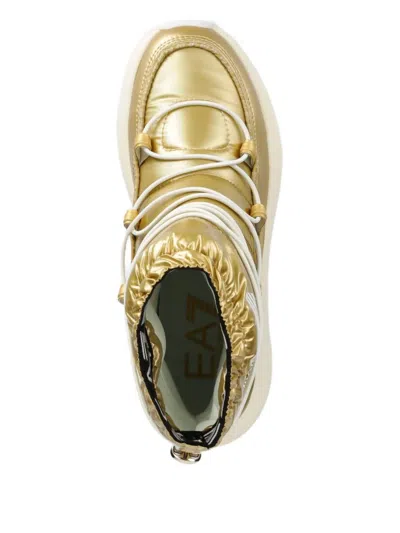 Ea7 Metallic Puffer Ankle Boots In Gold