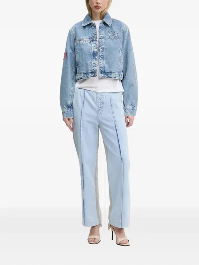 牛仔拼接运动裤