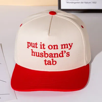 Fashnzfab Put It On My Husbands Tab Message Embroidered Five Panel Canvas Snapback Baseball Cap In Red