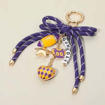 Fashnzfab Football Themed Charm Game Day Message Beaded Rope Bow Accent Keychain / Bag Charm In Multi