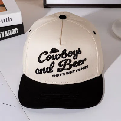 Fashnzfab Cowboy And Beer Message Embroidered Five Panel Canvas Snapback Baseball Cap In Black
