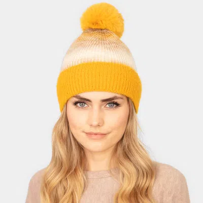 Fashnzfab Tie Dye Fleece Pom Pom Beanie Hat In Yellow