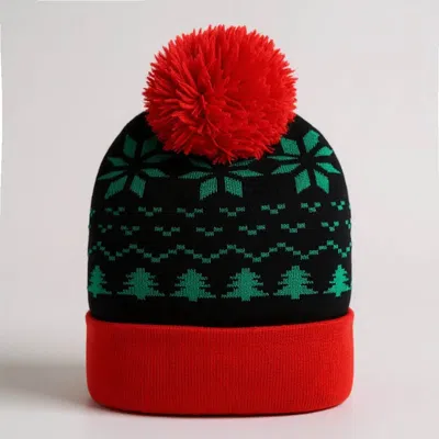 Fashnzfab Snowflake Christmas Tree Pattern Pom Pom Winter Beanie Hat In Multi