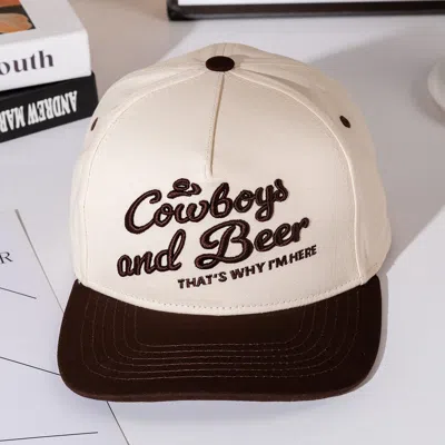 Fashnzfab Cowboy And Beer Message Embroidered Five Panel Canvas Snapback Baseball Cap In Brown