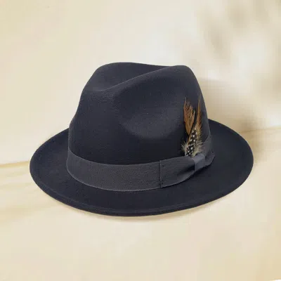 Fashnzfab Feather Bow Pointed Fedora Hat In Gray