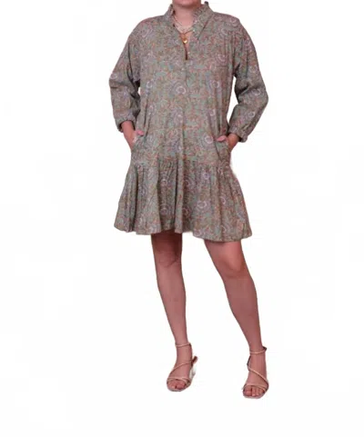 Just Darviny Megan Button Front Mini Dress In Celadon In Multi