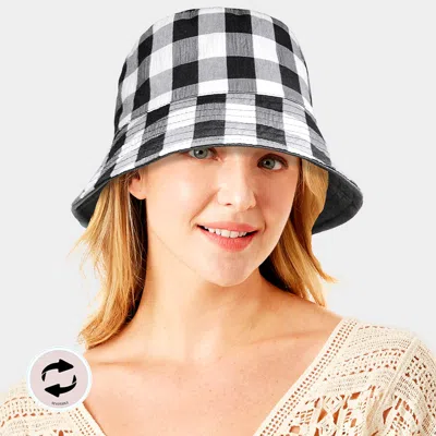 Fashnzfab Wired Brim Plaid Check Patterned Reversible Bucket Hat In Black