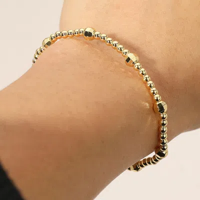 Fashnzfab Faceted Beads Accent Stainless Steel Ball Beaded Stretch Bracelet Gold In Gold