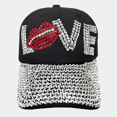 Fashnzfab Bling Lips 'love' Message Message Baseball Cap In Black