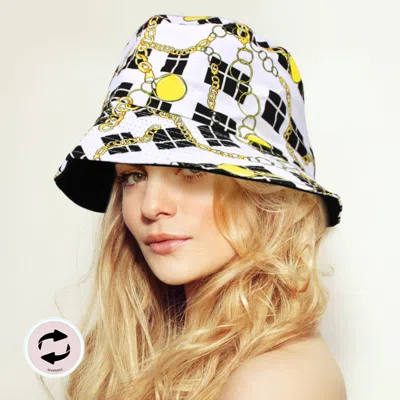 Fashnzfab Reversible Chain Patterned Bucket Hat In White
