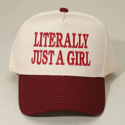 Fashnzfab Literally Just A Girl Message Embroidered Baseball Cap In White