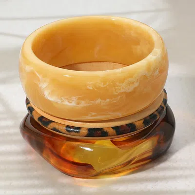 Fashnzfab 3pcs - Chunky Resin Stackable Bangle Bracelets Brown, Neutral In Multi