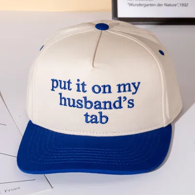 Fashnzfab Put It On My Husbands Tab Message Embroidered Five Panel Canvas Snapback Baseball Cap In Blue