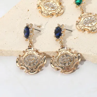 Fashnzfab Stone Embellished Evil Eye Accented Dangle Earrings In Blue