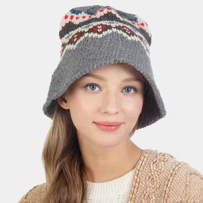 Fashnzfab Nordic Pattern Knitted Bucket Hat In Gray