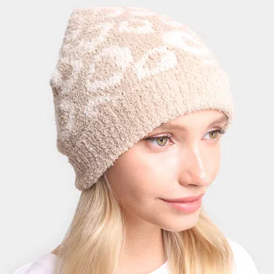Fashnzfab Leopard Patterned Soft Knit Beanie Hat In Sand