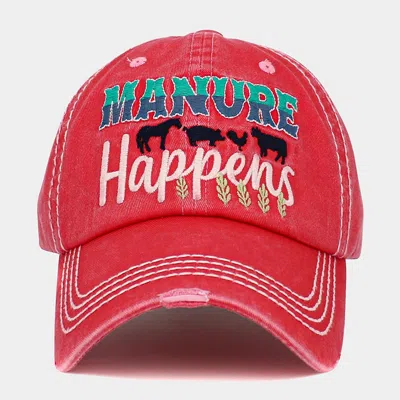 Fashnzfab Manure Happens Message Animals Pointed Vintage Baseball Cap In Pink