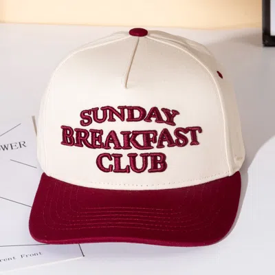 Fashnzfab Sunday Breakfast Club Message Embroidered Five Panel Canvas Snapback Baseball Cap In White