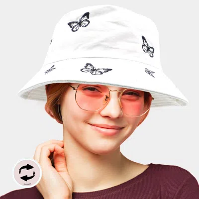 Fashnzfab Reversible Butterfly Pattern Bucket Hat In White