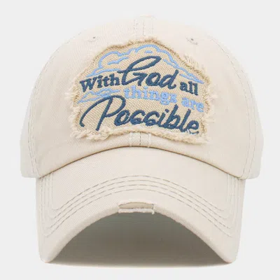 Fashnzfab With God All Things Are Possible Message Vintage Baseball Cap In Sand